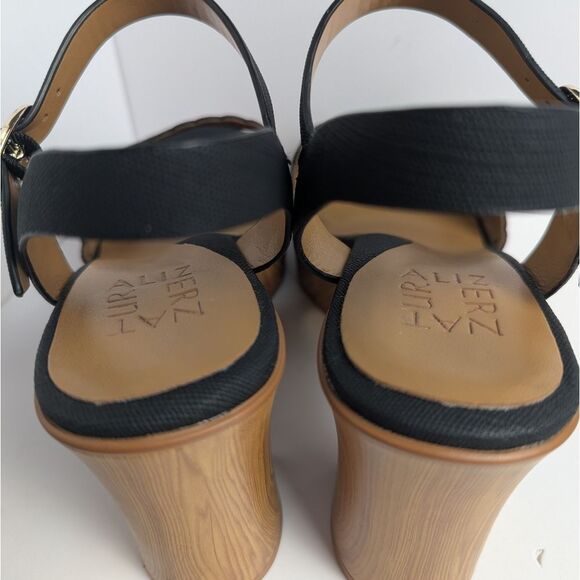 Naturalizer Kira Black & Tan Wood Look Studded Platform Block Heels Womens 6.5 - Picture 7 of 10